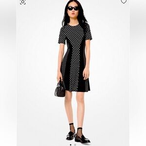 EUC MICHAEL Michael Kors Mixed Polka Dot Matte-Jersey Dress, Black & White, M